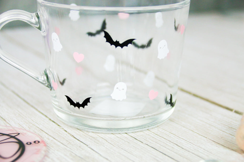 Gift Ideas - Halloween Glass Mug | Pink Halloween Mug | Cute Ghost Mug | Bat Mug | Personalised Halloween Glasses |