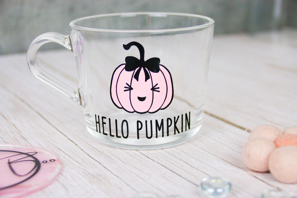 Gift Ideas - Halloween Glass Mug | Pink Halloween Mug | Cute pumpkin Mug | hello pumpkin | Personalised Halloween Glasses |