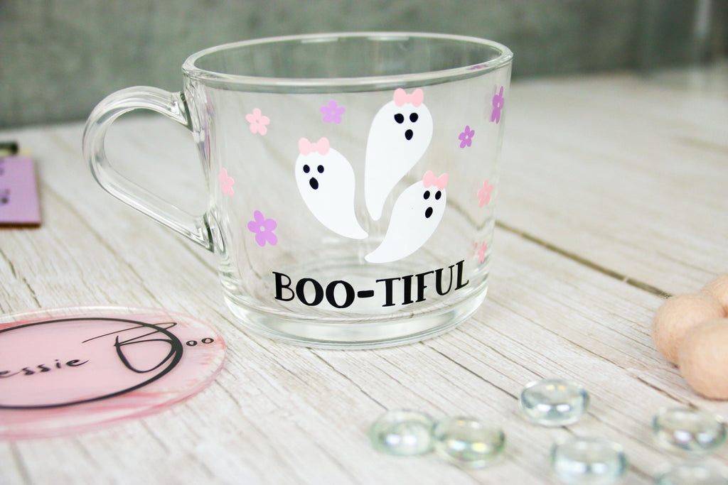 Gift Ideas - Halloween Glass Mug | Pink Halloween Mug | boo-tiful Mug | hello pumpkin | Personalised Halloween Glasses |