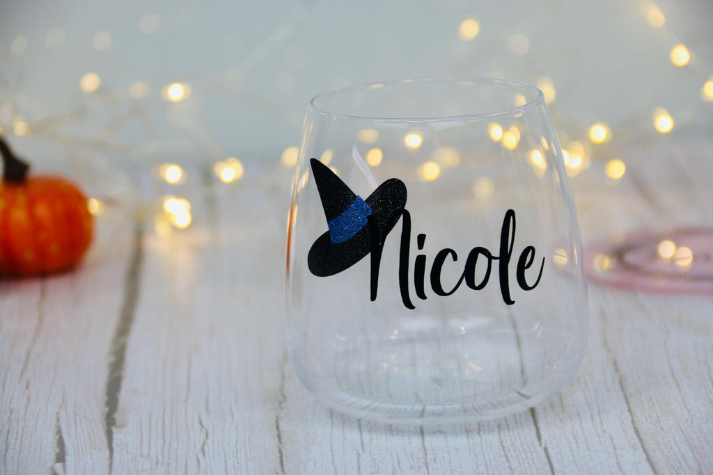 Gift Ideas - Halloween Glass | Personalised Glass | Witch Hat Tumbler | Fall Autumn | Gift for Her | Halloween Mug | Drinkware Halloween