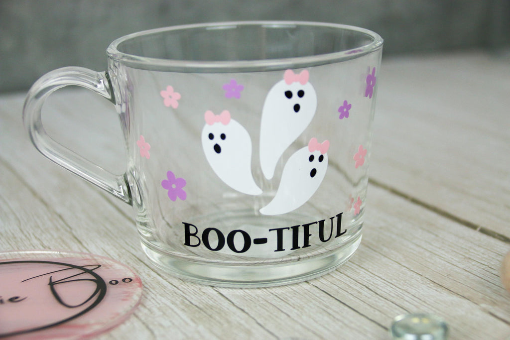 Gift Ideas - Halloween Glass Mug | Pink Halloween Mug | boo-tiful Mug | hello pumpkin | Personalised Halloween Glasses |