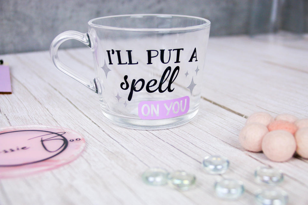 Gift Ideas - Halloween Glass Mug | Pink Halloween Mug | Spell Mug | hello pumpkin | Personalised Halloween Glasses |