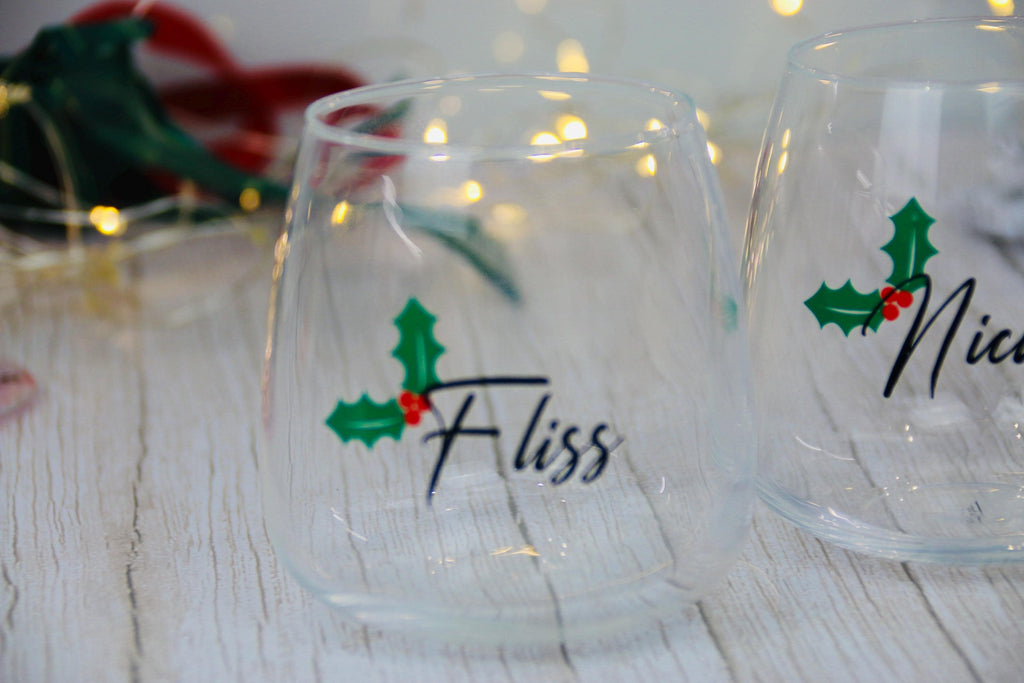 Gift Ideas - Christmas Holly Glass | Personalised Glass | Christmas Present | Christmas 2024 | Christmas tumbler | Stocking Filler