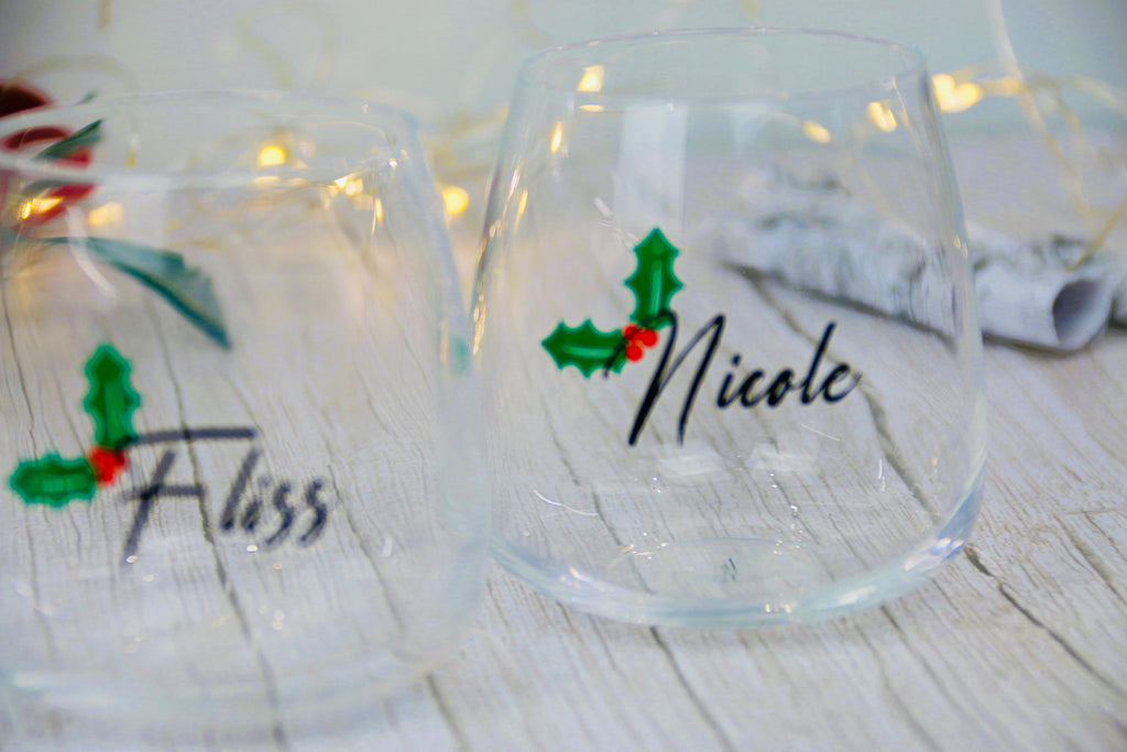 Gift Ideas - Christmas Holly Glass | Personalised Glass | Christmas Present | Christmas 2024 | Christmas tumbler | Stocking Filler