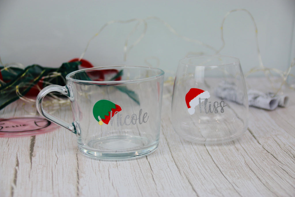 Gift Ideas - Christmas Elf Santa Hat Glass | Personalised Glass | Christmas Present | Christmas 2024 | Christmas tumbler | Stocking Filler